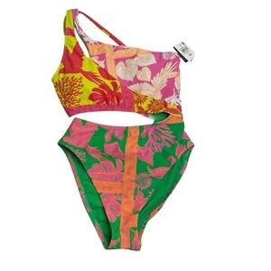 Bar III One-Shoulder Cut-Out One-Piece Swimsuit Paradise Club XS New